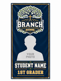 Branch Christian Academy 1st Grader personalized photo banner concept mockup, with student photo and name placeholders.