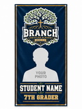 Branch Christian Academy 7th Grader personalized photo banner concept mockup, with student photo and name placeholders.