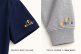 Included Covered + cross printed left short-sleeve placement detail; sample garment colors
