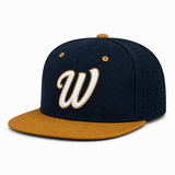 Lincoln County Warriors GB998 proof hat Navy and Gold script W mockup