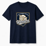Lincoln County Warriors 50/50 T-Shirt LCW Home Plate Crest screen print placement mockup