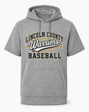 Lincoln County Warriors Sport-Wick Fleece Short Sleeve Hooded Pullover Classic Varsity screen print placement mockup