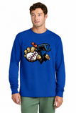 Mara Outlaws royal blue PC54LS long sleeve tee with front mascot logo and blank sleeves